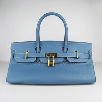 Hermes Birkin 42Cm Togo Leather Handbags Blue Golde